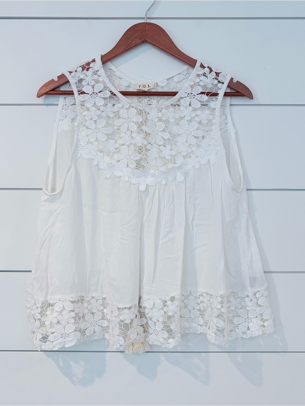 POL Boho Cottagecore Lace Crochet Tassel Tank Top Ivory S Prairie Soft Girl